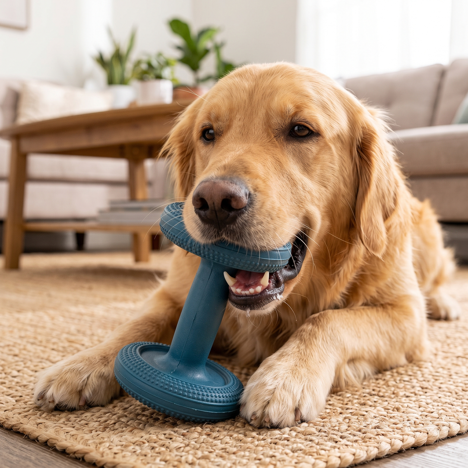 Kenia's Pet Shop Tough Rubber Dumbbell Dog Chew Toy - Durable Textured Dental Toy - Image 4