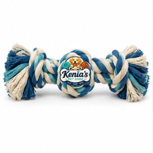 Kenia’s Pet Shop Dog Rope Tug Toy with Knotted Ball - Blue and Cream