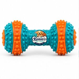 Kenia’s Pet Shop Textured Dumbbell Dog Chew Toy - Teal and Orange