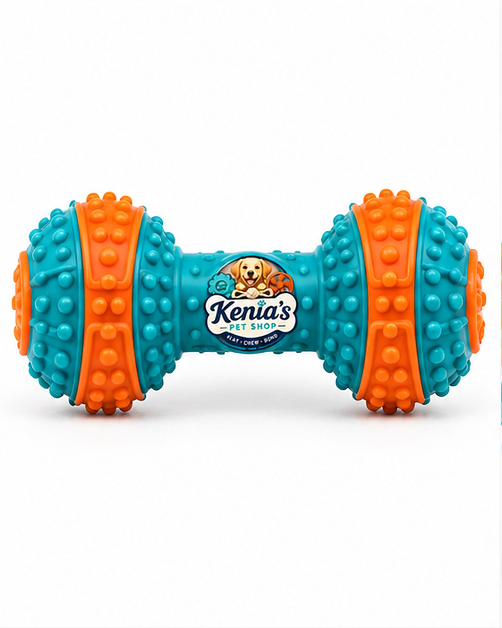 Kenia’s Pet Shop Textured Dumbbell Dog Chew Toy - Teal and Orange