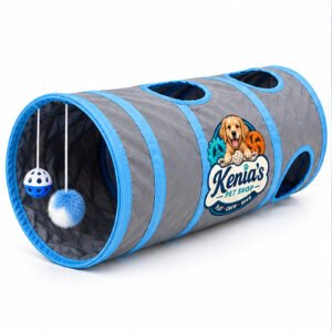 Kenia’s Pet Shop Cat Play Tunnel with Hanging Toys - Gray and Blue