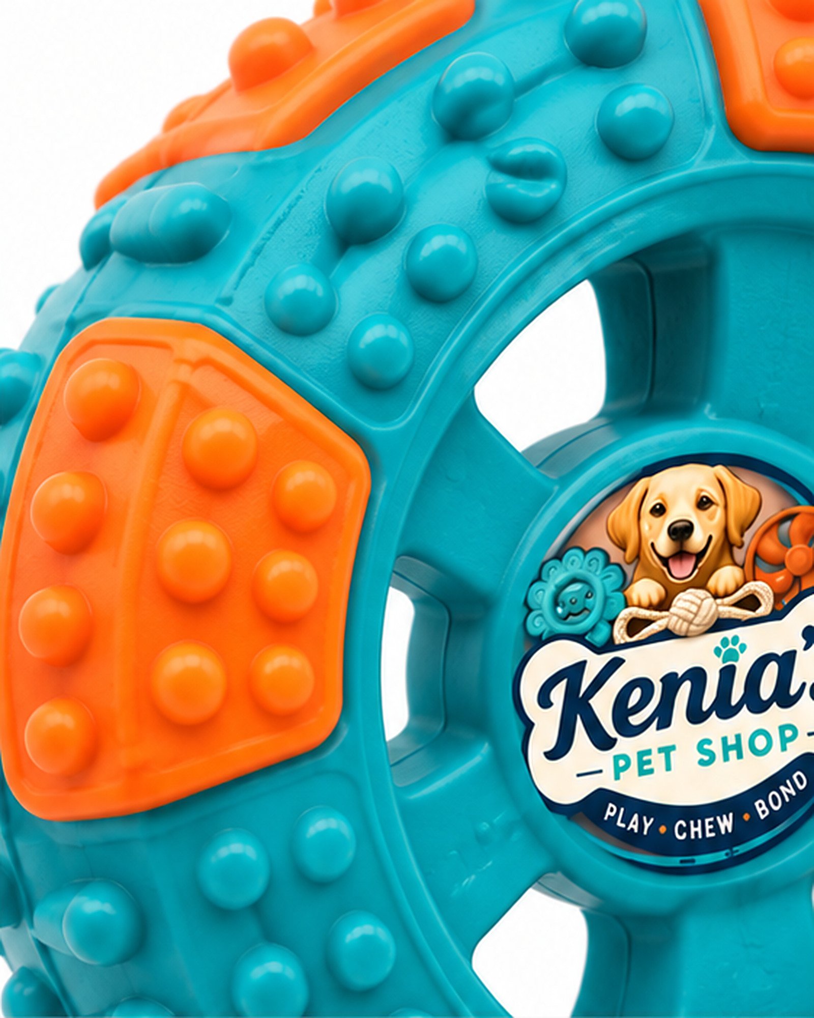 Kenia’s Pet Shop Tire-Shaped Dog Chew Toy - Teal and Orange - Image 2