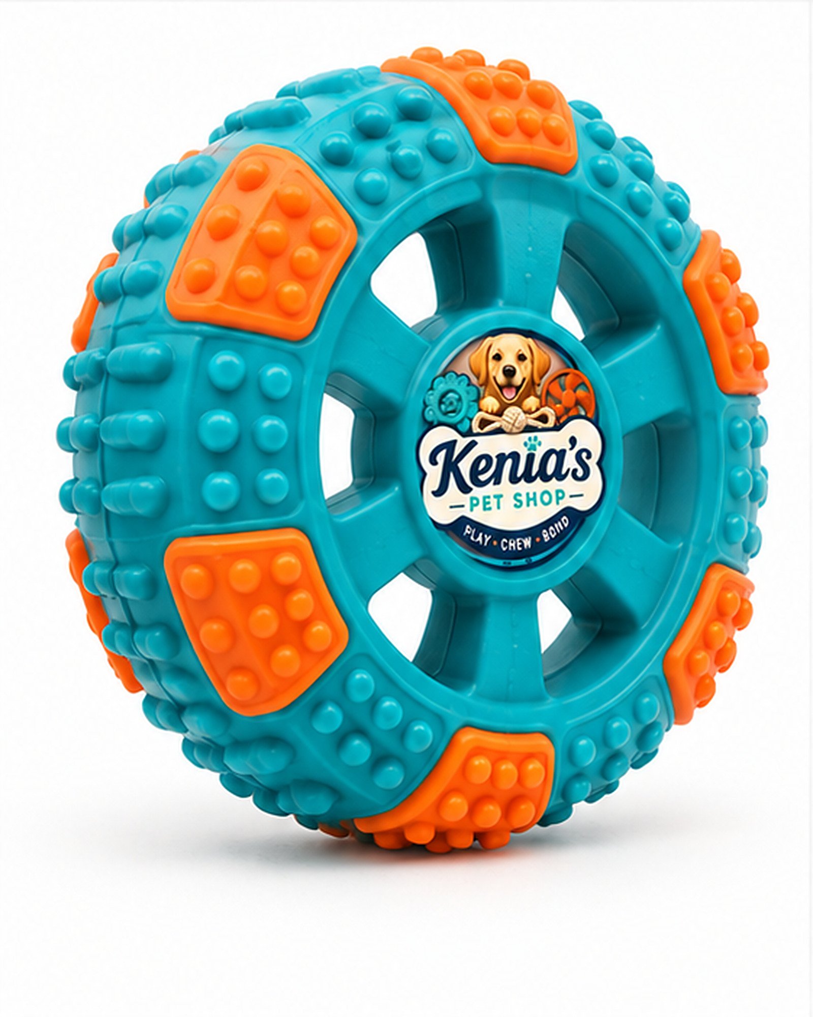 Kenia’s Pet Shop Tire-Shaped Dog Chew Toy - Teal and Orange - Image 3