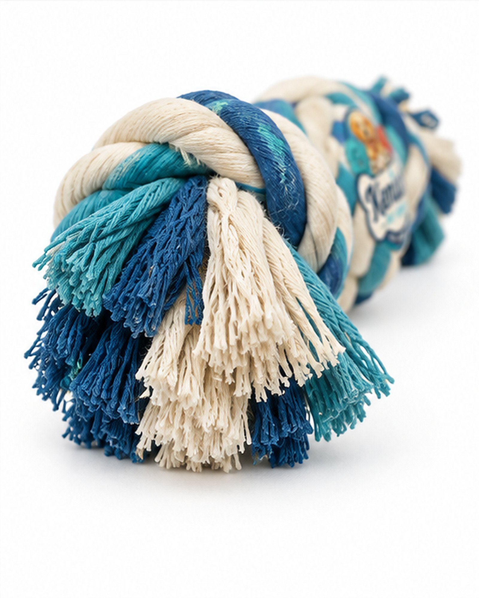 Kenia’s Pet Shop Dog Rope Tug Toy with Knotted Ball - Blue and Cream - Image 4