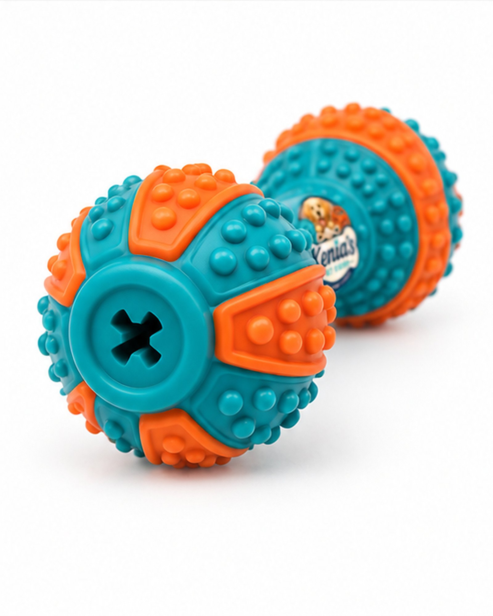 Kenia’s Pet Shop Textured Dumbbell Dog Chew Toy - Teal and Orange - Image 4