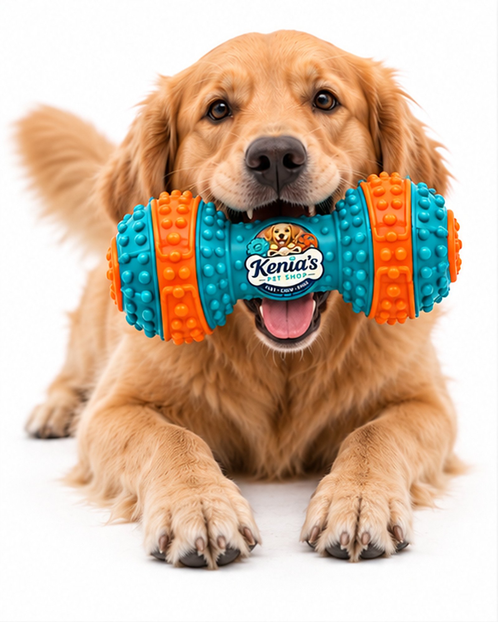 Kenia’s Pet Shop Textured Dumbbell Dog Chew Toy - Teal and Orange - Image 5
