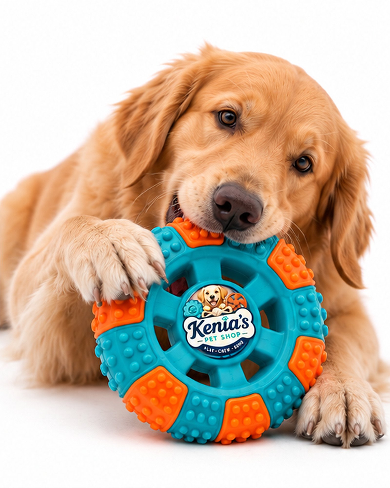 Kenia’s Pet Shop Tire-Shaped Dog Chew Toy - Teal and Orange - Image 6