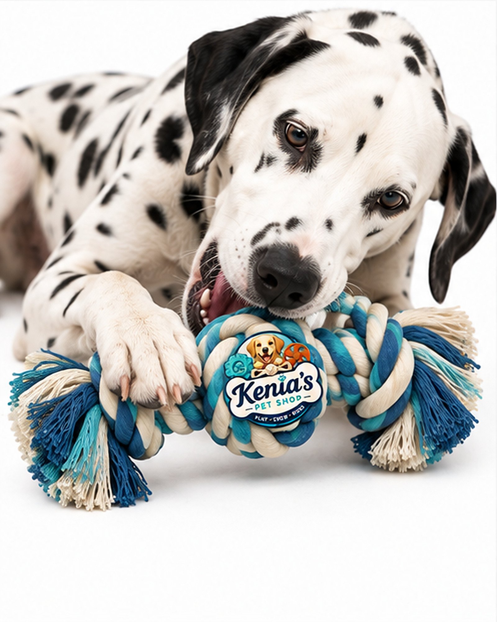 Kenia’s Pet Shop Dog Rope Tug Toy with Knotted Ball - Blue and Cream - Image 7