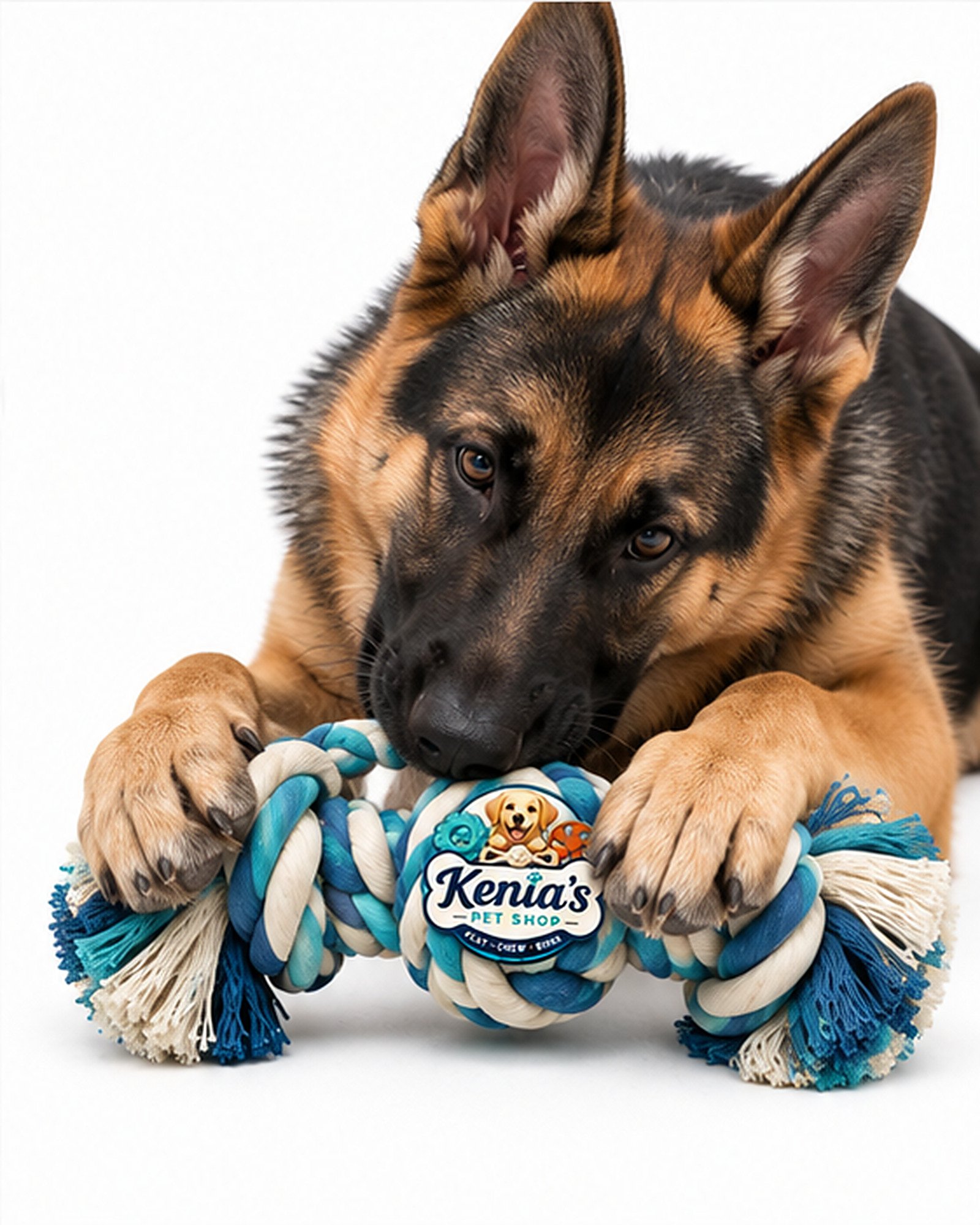 Kenia’s Pet Shop Dog Rope Tug Toy with Knotted Ball - Blue and Cream - Image 8