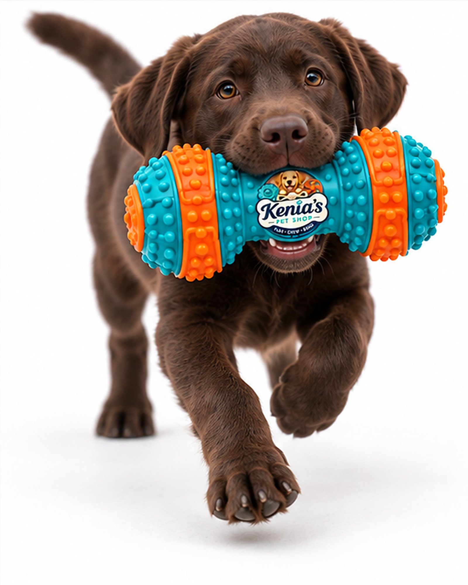 Kenia’s Pet Shop Textured Dumbbell Dog Chew Toy - Teal and Orange - Image 8