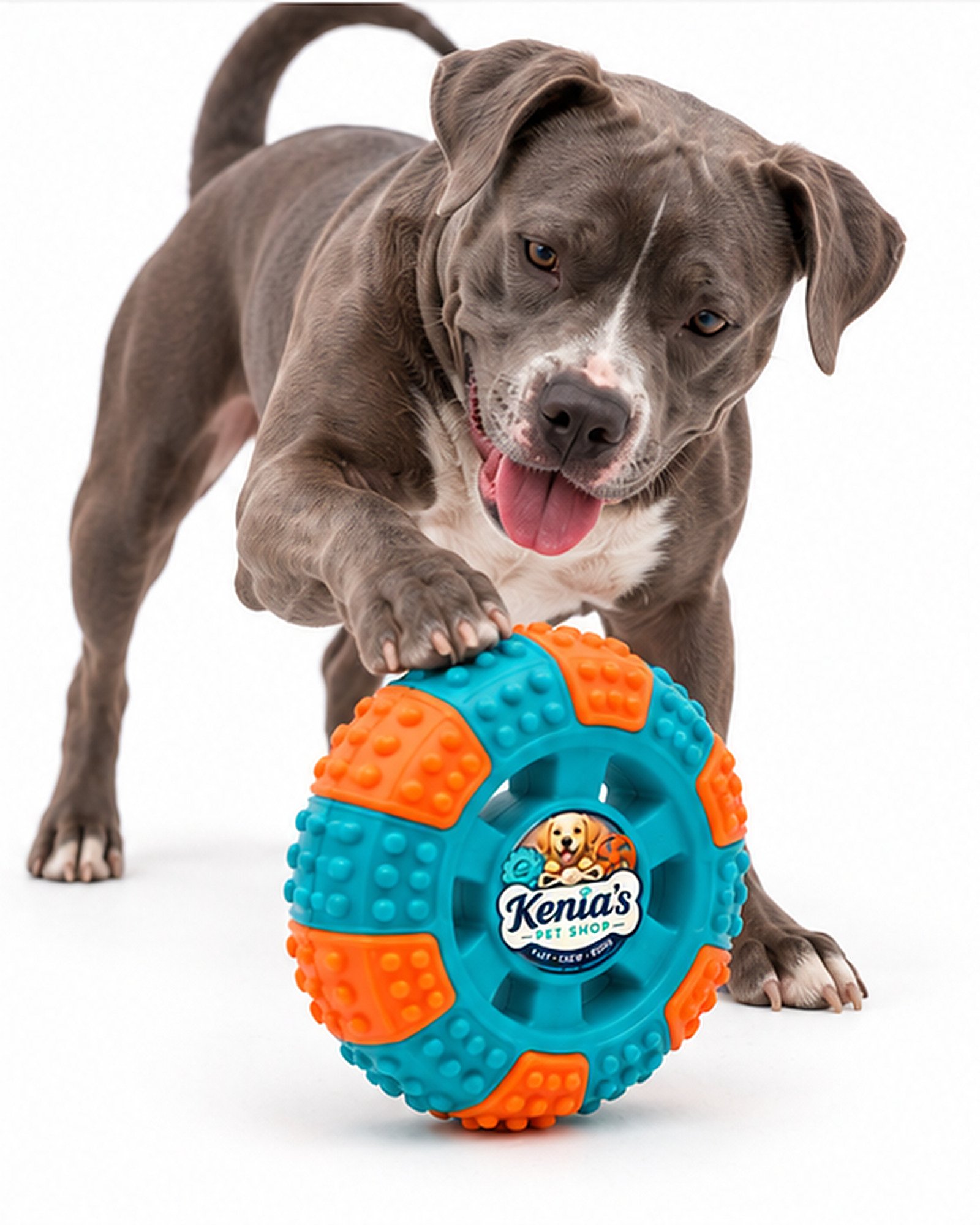 Kenia’s Pet Shop Tire-Shaped Dog Chew Toy - Teal and Orange - Image 8